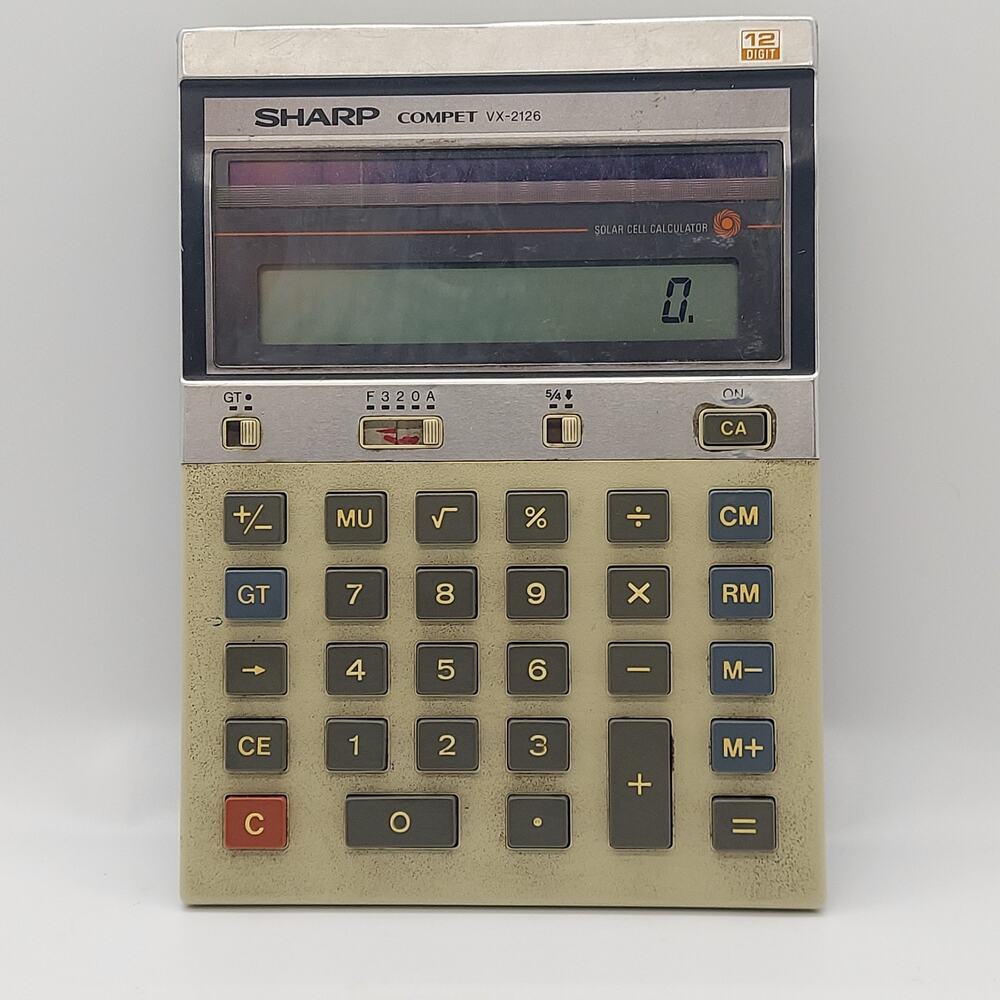 Vintage Sharp COMPET VX-2126 12 Digit Calculator with Lesther Sleeve Case